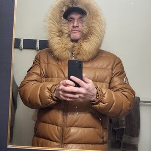 Original Goose Country Men's Tan Puffer Jacket with Fox Fur Trim